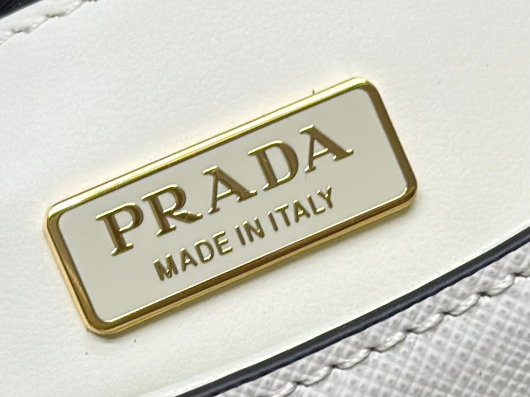 PRADA 25S MINI FLAP BAG 20 IN WHITE SAFFIANO CALFSKIN GOLD HARDWARE