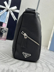 PRADA 25S SHOULDER STRAP BAG 26 IN BLACK CALFSKIN SILVER HARDWARE
