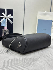 PRADA 25S SHOULDER STRAP BAG 26 IN BLACK CALFSKIN SILVER HARDWRE