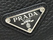 PRADA 25S SHOULDER STRAP BAG 26 IN BLACK CALFSKIN SILVER HARDWARE