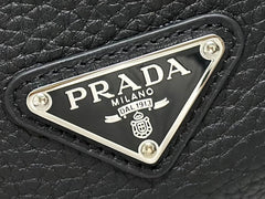 PRADA 25S SHOULDER STRAP BAG 26 IN BLACK CALFSKIN SILVER HARDWARE