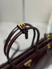 PRADA 25S BONNIE LARGE HANDBAG 38 IN DARK BROWN GLOSSY CALFSKIN GOLD HARDWARE