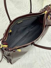 PRADA 25S BONNIE EXTRA-LARGE 42 IN DARK BROWN GLOSSY CALFSKIN GOLD HARDWRE