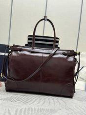 PRADA 25S BONNIE EXTRA-LARGE 42 IN DARK BROWN GLOSSY CALFSKIN GOLD HARDWARE