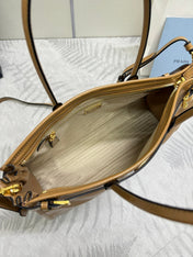 PRADA 25S BONNIE LARGE HANDBAG 38 IN GOLDEN BROWN CALFSKIN GOLD HARDWARE