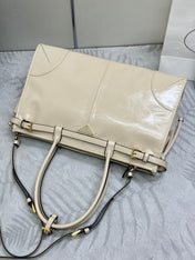 PRADA 25S BONNIE LARGE HANDBAG 38 IN BEIGE CALFSKIN GOLD HARDWARE