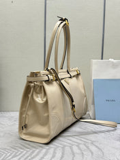 PRADA 25S BONNIE LARGE HANDBAG 38 IN BEIGE CALFSKIN GOLD HARDWARE