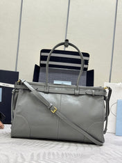 PRADA 25S BONNIE LARGE HANDBAG 38 IN GRAY GLOSSY CALFSKIN GOLD HARDWRE
