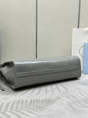 PRADA 25S BONNIE LARGE HANDBAG 38 IN GRAY GLOSSY CALFSKIN GOLD HARDWARE