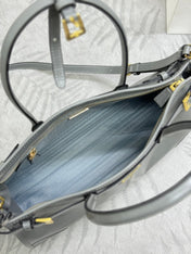 PRADA 25S BONNIE LARGE HANDBAG 38 IN GRAY GLOSSY CALFSKIN GOLD HARDWARE