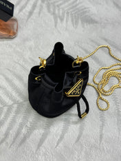 PRADA 25S MINI POUCH 12 IN BLACK VELVET GOLD HARDWRE