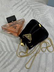 PRADA 25S MINI POUCH 12 IN BLACK VELVET GOLD HARDWARE