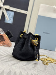 PRADA 25S MINI POUCH 12 IN BLACK VELVET GOLD HARDWARE