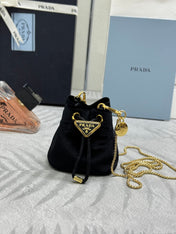 PRADA 25S MINI POUCH 12 IN BLACK VELVET GOLD HARDWARE