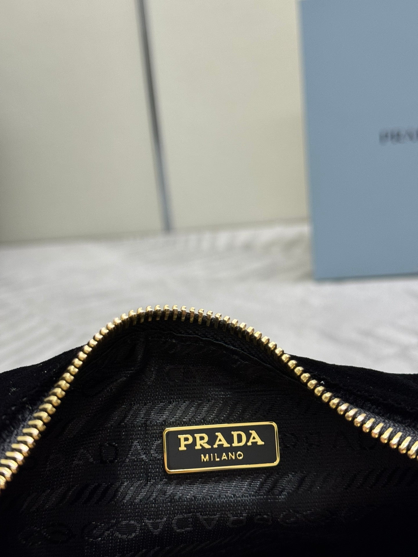 PRADA 25S MINI HOBO BAG 23 IN BLACK VELVET GOLD HARDWARE