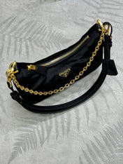 PRADA 25S MINI HOBO BAG 23 IN BLACK VELVET GOLD HARDWRE