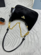 PRADA 25S MINI HOBO BAG 23 IN BLACK VELVET GOLD HARDWRE