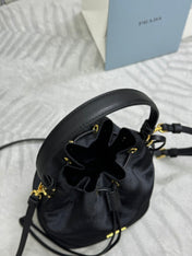 PRADA 25S BUCKET BAG 19 IN BLACK VELVET GOLD HARDWRE
