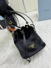 PRADA 25S BUCKET BAG 19 IN BLACK VELVET GOLD HARDWRE