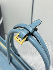 PRADA 25S LUX SOFT BAG 42 IN BLUE GLOSSY CALFSKIN GOLD HARDWARE