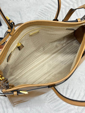 PRADA 25S LUX SOFT BAG 42 IN CARAMEL GLOSSY CALFSKIN GOLD HARDWRE