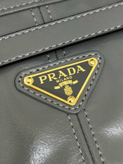 PRADA 25S LUX SOFT BAG 42 IN GRAY GLOSSY CALFSKIN GOLD HARDWRE