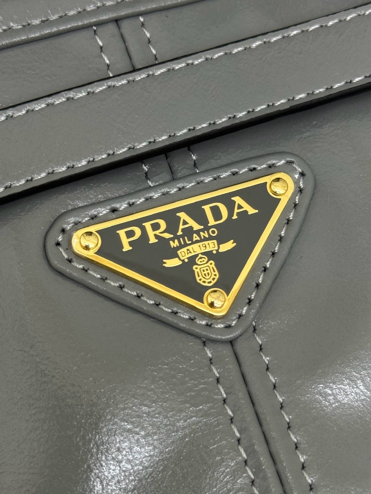 PRADA 25S LUX SOFT BAG 42 IN GRAY GLOSSY CALFSKIN GOLD HARDWARE