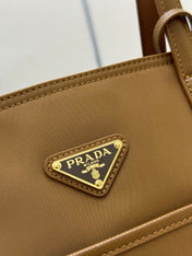 PRADA 25S RE-EDITION 1978 MEDIUM 35 IN DARK CARAMEL NYLON AND SAFFIANO CALFSKIN