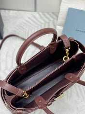 PRADA 25S BUCKLE SMALL HANDBAG 32 IN RICH BROWN CALFSKIN GOLD HARDWRE