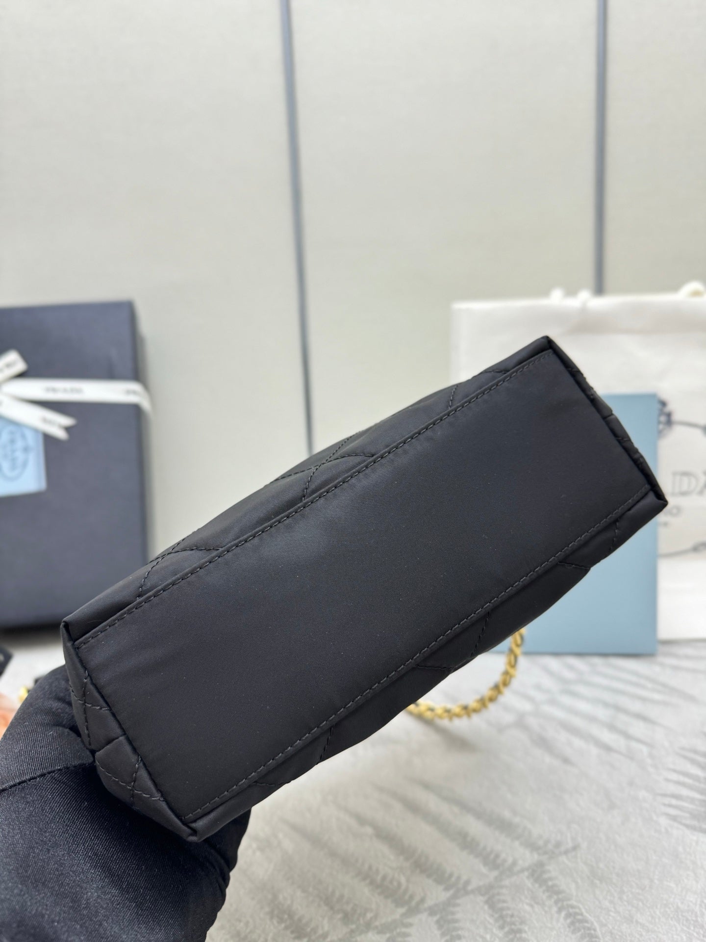 PRADA 25S CROSSBODY BAG 21 IN BLACK NYLON GOLD HARDWARE