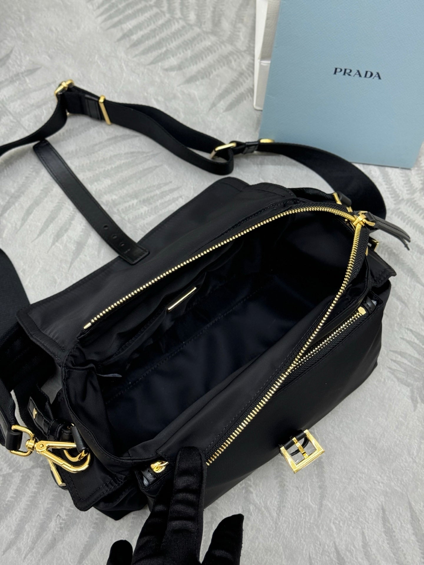 PRADA 25S EXPLORE LARGE SHOULDER BAG 30 IN BLACK RE-NYLON WITH FLAP