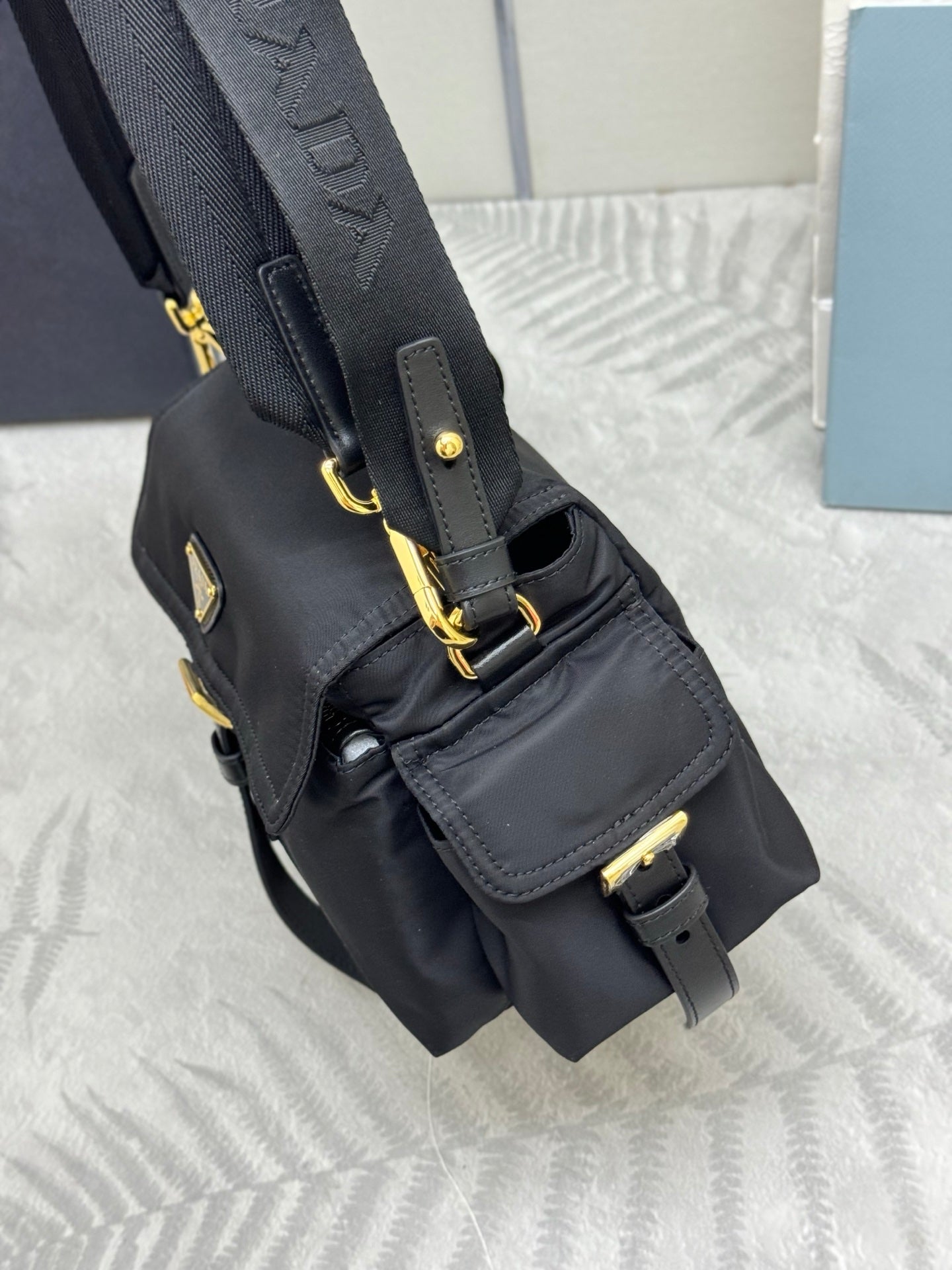 PRADA 25S EXPLORE LARGE SHOULDER BAG 30 IN BLACK RE-NYLON WITH FLAP
