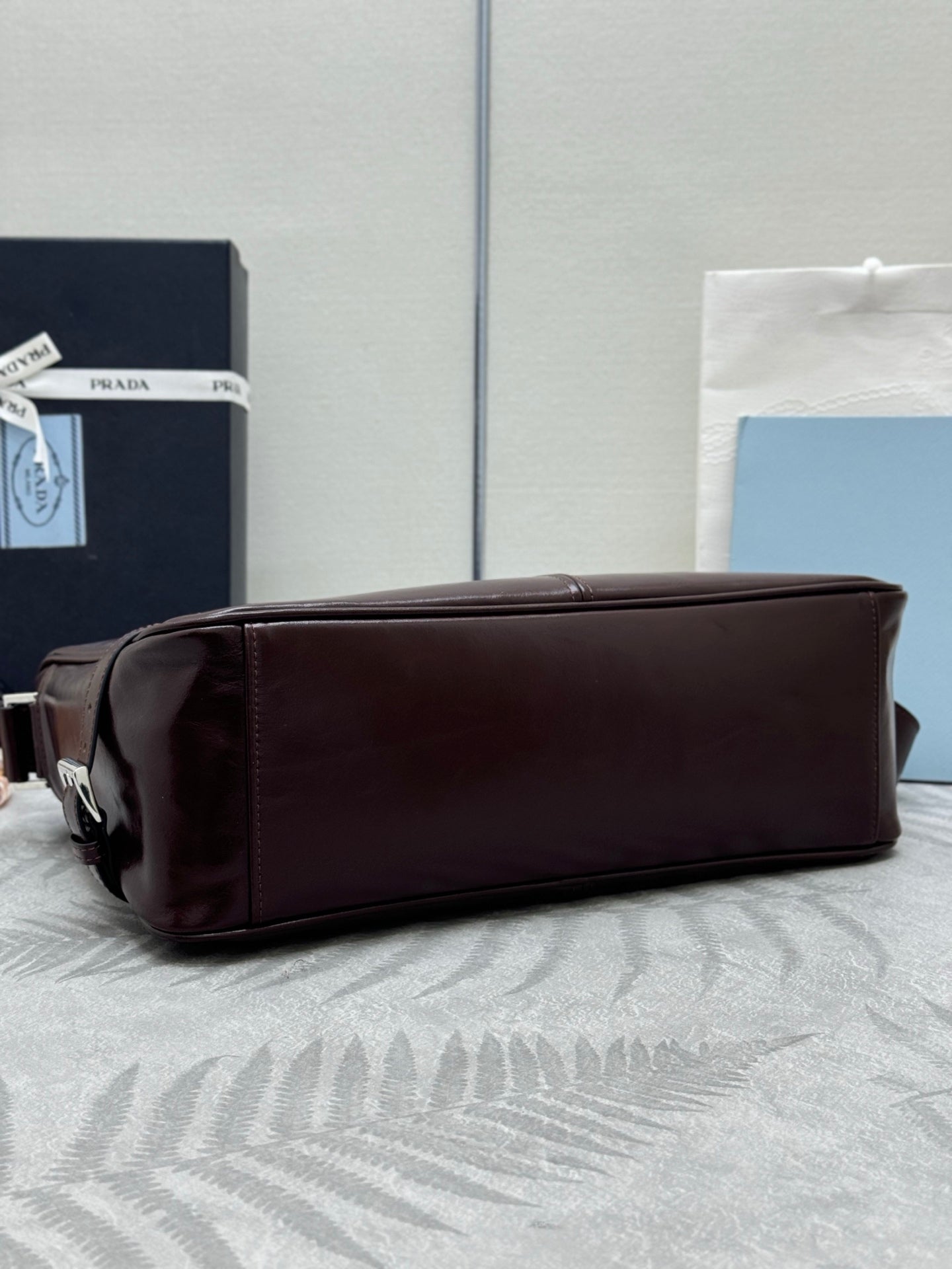 PRADA 25S SHOULDER BAG 35 IN DARK BROWN CALFSKIN SILVER HARDWRE