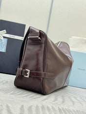 PRADA 25S SHOULDER BAG 35 IN DARK BROWN CALFSKIN SILVER HARDWRE