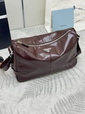 PRADA 25S SHOULDER BAG 35 IN DARK BROWN CALFSKIN SILVER HARDWRE