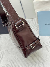 PRADA 25S SHOULDER BAG 35 IN DARK BROWN CALFSKIN SILVER HARDWARE