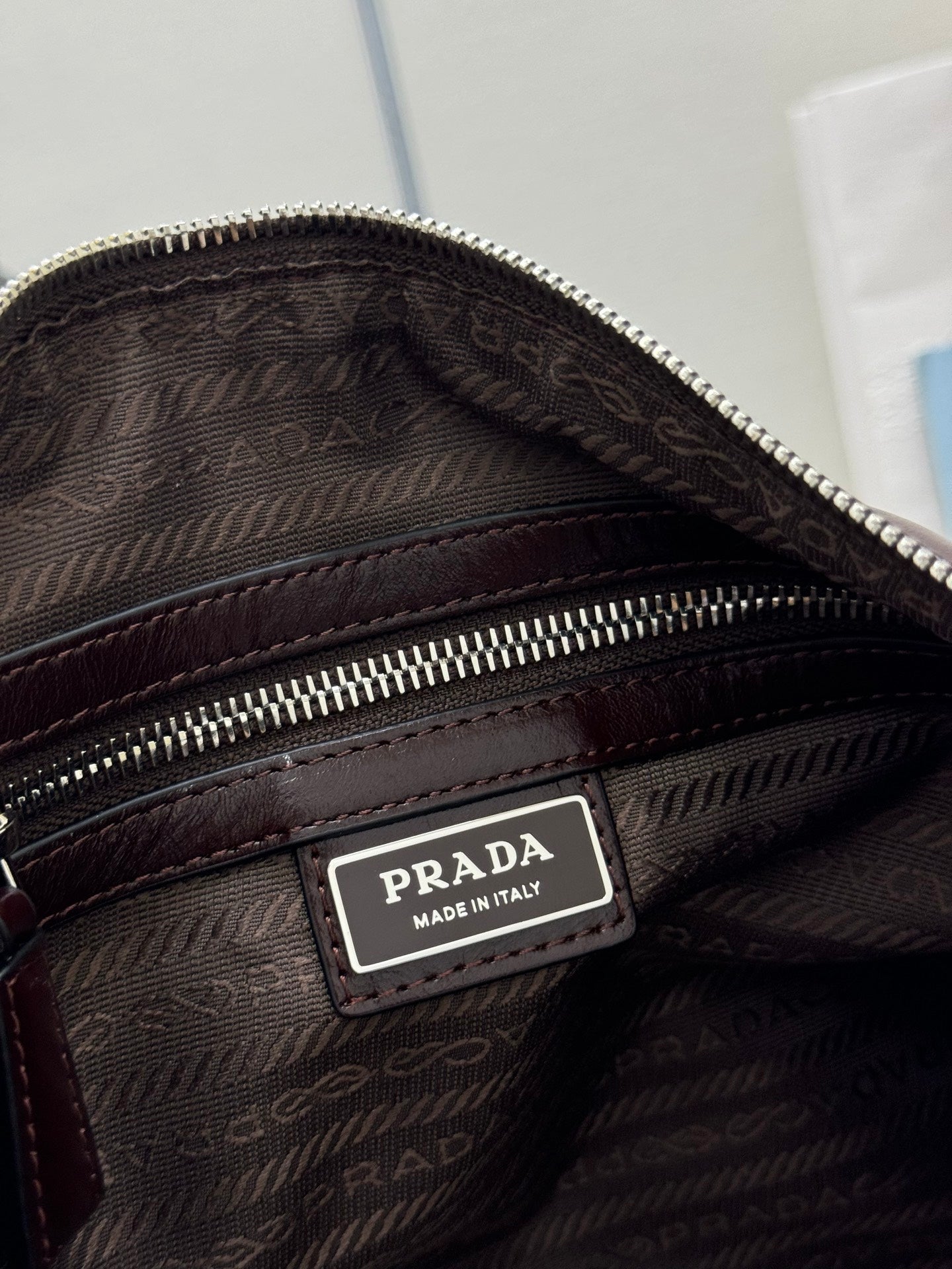 PRADA 25S SHOULDER BAG 35 IN DARK BROWN CALFSKIN SILVER HARDWRE