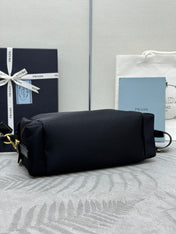 PRADA 25S EXPLORE LARGE RE-NYLON SHOULDER BAG 32 IN BLACK WITH FLAP