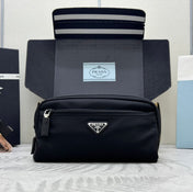 PRADA 25S MEDIUM CLUTCH BAG 26 IN BLACK NYLON SILVER HARDWARE