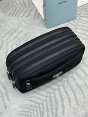 PRADA 25S MEDIUM CLUTCH BAG 26 IN BLACK NYLON SILVER HARDWARE