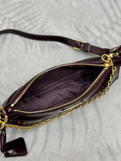 PRADA 25S RE-EDITION 2002 MEDIUM SHOULDER BAG 26 IN BURGUNDY CALFSKIN GOLD HARDWRE