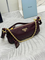 PRADA 25S RE-EDITION 2002 MEDIUM SHOULDER BAG 26 IN BURGUNDY CALFSKIN GOLD HARDWRE