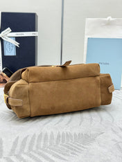 PRADA 25S EXPLORE MEDIUM SHOULDER BAG 30 IN CINNAMON SUEDE WITH FLAP