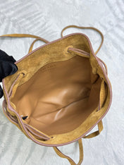PRADA 25S BUCKET BAG 20 IN LIGHT CARAMEL SUEDE GOLD HARDWRE