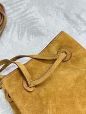 PRADA 25S BUCKET BAG 20 IN LIGHT CARAMEL SUEDE GOLD HARDWRE