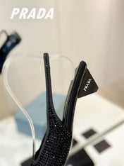 PRA SLINGBACK PUMPS BLACK SATIN WITH BLACK CRYSTALS