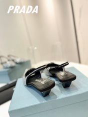 PRA SLINGBACK PUMPS BLACK SATIN WITH WHITE CRYSTALS