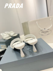 PRA BRUSHED LEATHER HEELED SLIDES WHITE