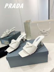 PRA BRUSHED LEATHER HEELED SLIDES WHITE