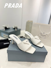 PRA BRUSHED LEATHER HEELED SLIDES WHITE